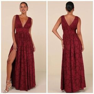 Lulus Sweet Sophistication Burgundy Burnout Floral Sleeveless Maxi Dress Size XS